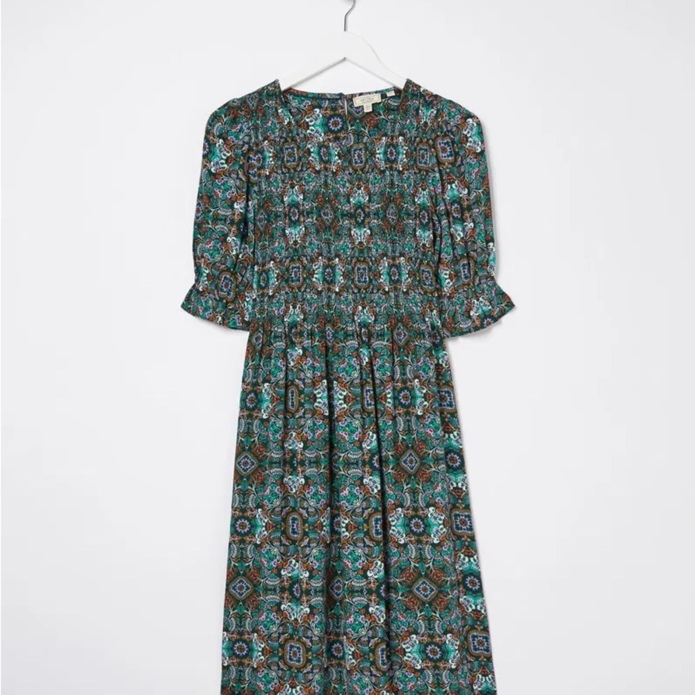 Fat Face Teal Patterned Dress